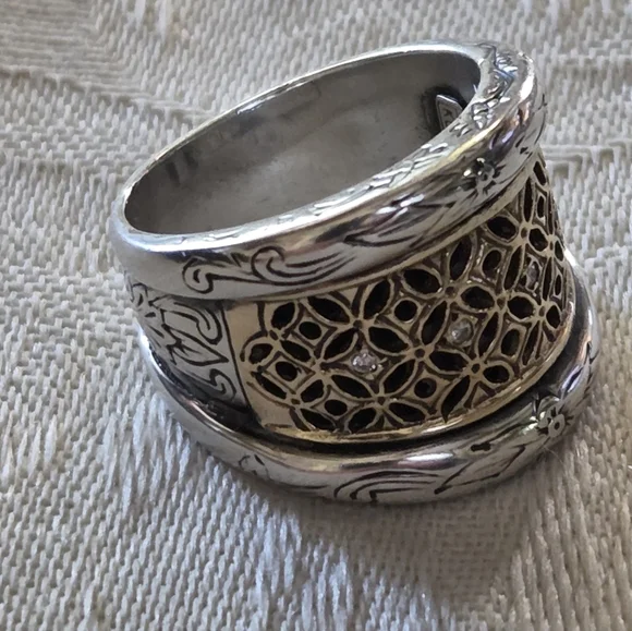 Konstantino Lattice Diamond Ring, SS & 18k, Size 7 - Picture 2 of 13